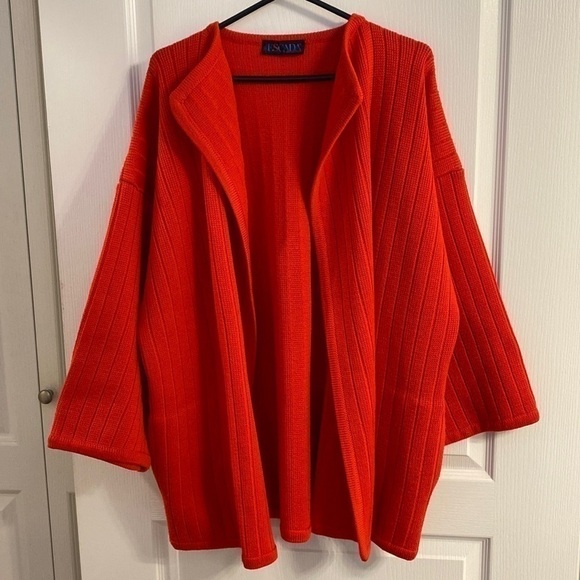 ESCADA 100% wool poncho cardigan in orange size 40 - Picture 3 of 10